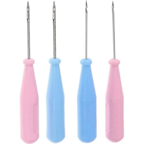 1PCS DIY Handmade Steel Stitcher Sewing Awl Shoes Bags Hole Hook Leather Tool Plastic Handle Cone Needle Shoe Repair Needles