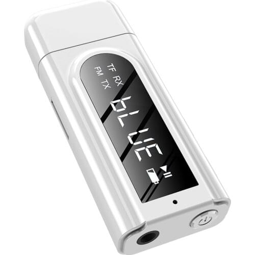 2 IN 1 Bluetooth 5.0 Receiver Car LED Transmitter Aux FM Modulator TF Card Reader with Microphone Hand Free Calling 3.5MM Cable