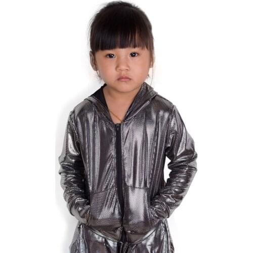 2018 Fashion Spring Autumn Kids bomber Jacket Stage Performance Wear paillette feminina casaco Black Silver Hip Hop dance coat