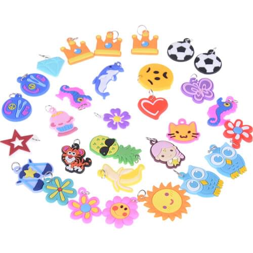 30pcs DIY Colorful Loom Rubber Band Bracelet Colorful Animal Flower Beads Pendants Random Style Jewelry Making Beads Toy