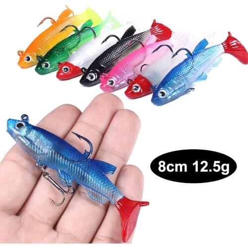 HENGJIA 5pcs Soft Rubber Lures Sinking Artificial Bait Fishing Tackle Crankbait 8CM 12.5G