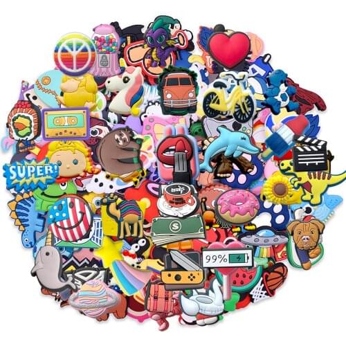 50 Pcs Random PVC Shoe Buckle Accessories DIY Combination Shoes Decoration Jibz for Croc Charms Bracelets Kids Gifts