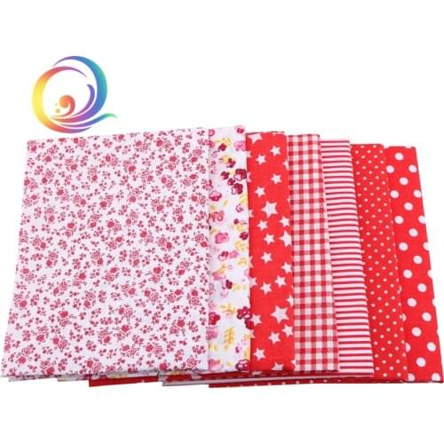7 Pcs Red Printed Thin Cotton Fabric Patchwork For Bundle Sewing Cloth Fat Quarters Tissue For Quilt Needlework Pattern 50*50cm