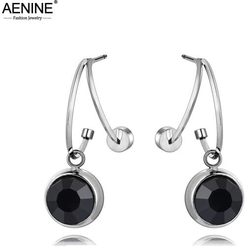 AENINE Trendy Titanium Stainless Steel Double CZ Crystal Earrings Jewelry Semi-precious Stone Earrings For Women Girls AE20060