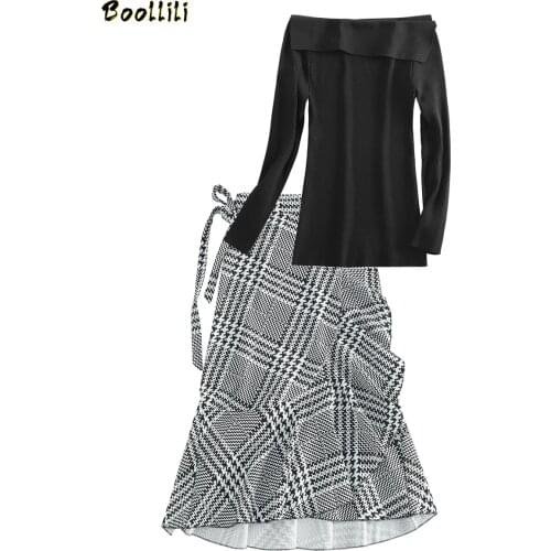 Boollili Two Piece Set Spring Autumn Women Clothes 2020 Korean Elegant Office Dress Chic Sweater + Skirt Set Long Sleeve 2 Piece