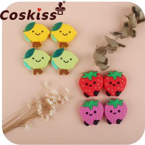 Coskiss 5pcs BPA Free Teether Lemon Strawberry Baby Teether Silicone Beads For DIY Cute Teething Toys Silicone Baby Teether