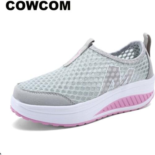 COWCOM 2021 Spring Summer Shoes Breathable Womens Shoes Mesh Casual Sneakers Thick Sponge Cake Single Shoes Mesh Shoes CYL-3308