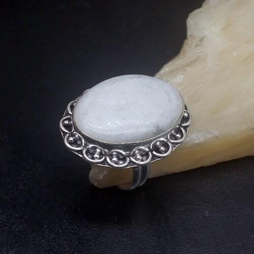 Hermosa Jewelry Solitaire Unique OceanJasper Silver Color Wedding Charms Band Ring For Women Ladies Size 8 HD877