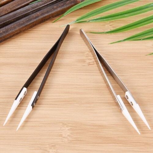 Stainless Steel Ceramic Tweezers Heat Resistant Non Conductive Ceramic Pointed Tip DIY Tools Straight Long Nose High Quality