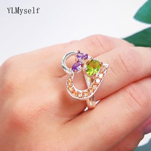 Candy Sweet Rose 2 tone plate Lovely Ring Heart design Jewellery Multi Olivine CZ Jewelry Trendy rings Gifts
