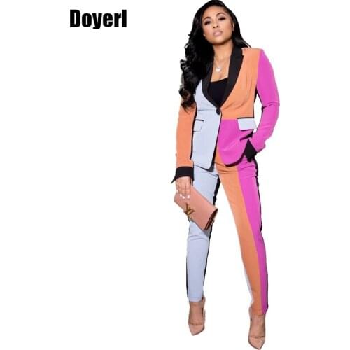 Patchwork Two Piece Suit Women Blazer Set Plus Size Clothing Business Office Work Pant Suits Ol 2 Piece Set for Women Suit Set