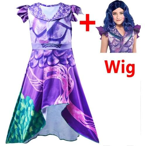 Girls Cosplay Costume Descendants 3 Purple Dress Cosplay Costume Kids Mal Halloween Costumes Children Carnival Party Dress Up