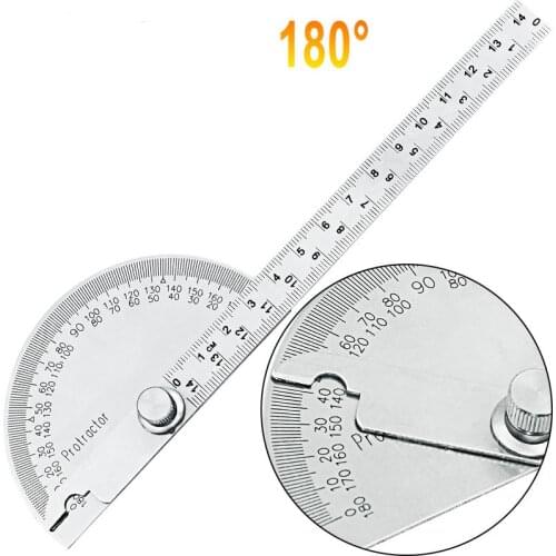 14.5cm 180 degree adjustable stainless steel multi-function conveyor round head angle ruler mathematical measuring tool