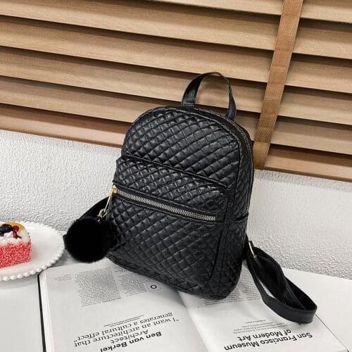 Preppy Style Fashion Women Lattice Pattern PU Leather Solid Color Backpack Casual Ladies Small Handbags Rucksack Knapsacks