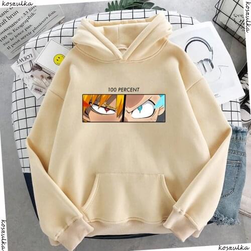 Deku and Bakugo 100 Percent My Hero Academia Hoodied Anime Hoodies Graphics Mens Hoodie Sweatshirts Beige Hoody