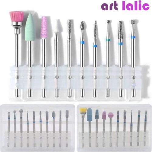 10Pcs Ceramic Stone Nail Art Drill Bit Milling Cutter Clean Manicure Pedicure for Electric Drill Tool Salon File Burr Set