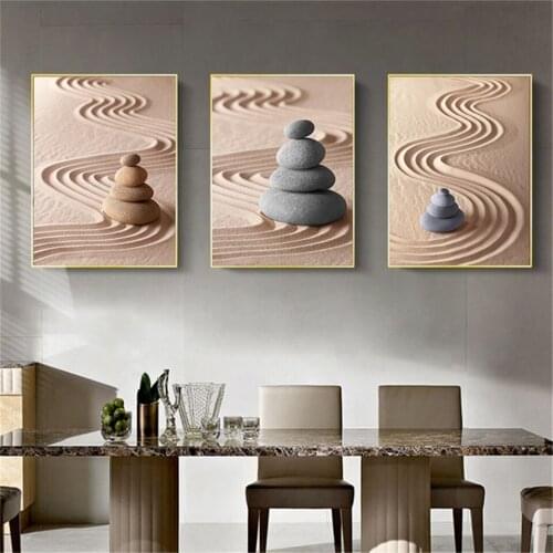 Wall Art Canvas Painting Sand Pattern Religion Zen Stone Abstract Line Prints and Posters Buddhist Art Religion Home Decoration