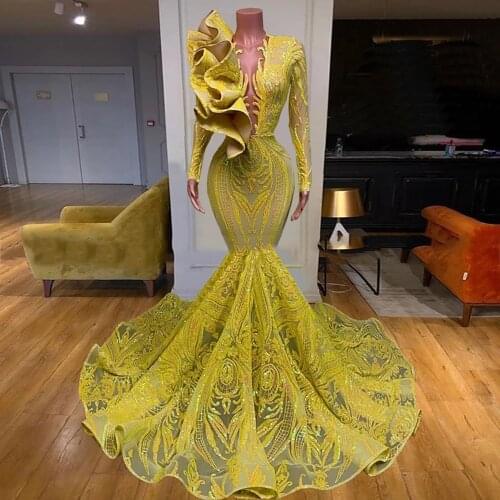 New In Fashion Noble Daffodil Yellow Natural Mermaid/Trumpet Floor-Length Sequins Evening Dresses/Formal Gowns Bridal Engagement