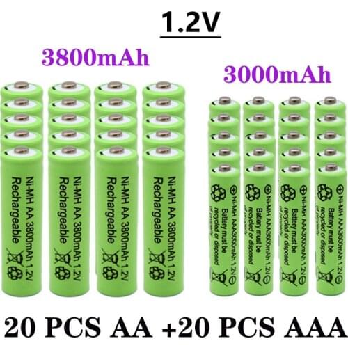 New 1.2V AA 3800mAh NI-MH Rechargeable Batteries+1.2 V AAA 3000 mAh Rechageable battery NI-MH battery