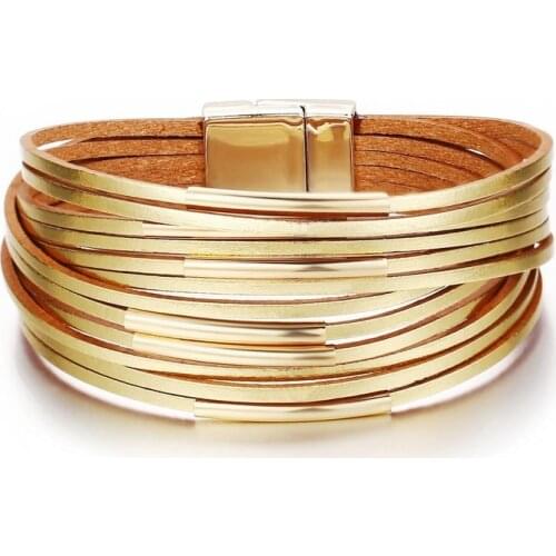 America Cross Border New Gold Mens Leather Bracelet Creative Retro Simple Artificial Leather Magnetic Snap Bracelet Wholesale