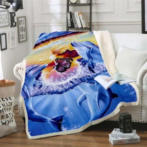 Plstar Cosmos Cute dolphin colorful animal Blanket 3D print Sherpa Blanket on Bed Home Textiles Dreamlike style-4
