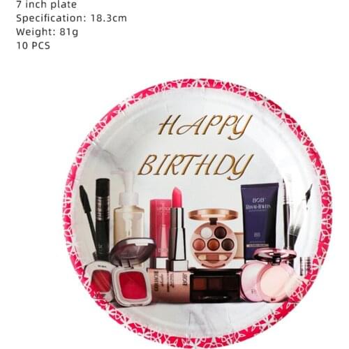 Make Up Girls Happy Birthday Dinner Disposable Plates And Cups Decorations Lipstick Theme Disposable Tableware Kids Spa Party
