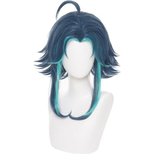 Genshin Impact Xiao Wig Cosplay Dark Green Synthetic Short Straight Heat Resistant Hair Adult Women