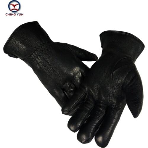 CHINGYUN2020new Hot Sale high quality leather real wool mens black gloves Winter Super Warm Soft fashion Wool Drawstring Gloves