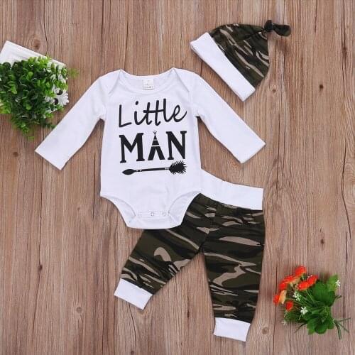 Pudcoco Boy Clothes US Stock 3Pcs Newborn Baby Boy Camo Tops Romper Pants Hat Outfits Set Clothes