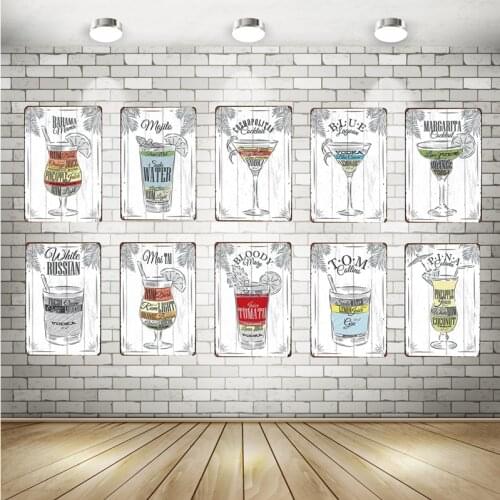 Russian Vodka Beer Metal Poster Bahama Margarita Pina Tomato Drink Wine Plate Bar Pub Cafe Hotel Wall Decor Tin Signs YN185