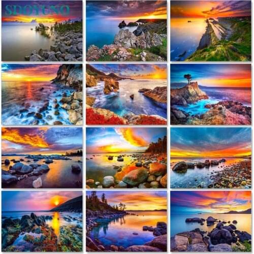 SDOYUNO 40x50cm Acrylic Paint By Numbers Scenery Oil Painting By Numbers On Canvas Seascape Frameless DIY Beach Home Decor