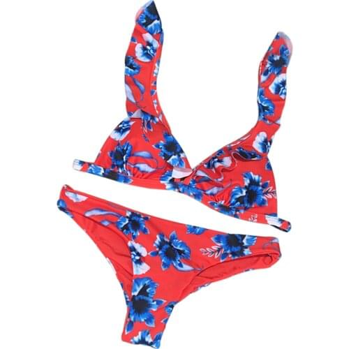 AA Sexy Swimwear Womens Floral Print Two-Piece Swimwear Sexy Bikini Set Ladies Swimsuits Beach Wear Swimming Costume Biquini