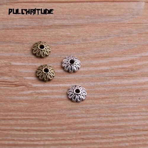 100pcs 3*8*8mm Two Color Bead Caps Charm Hollow Round Flower Pendants Jewelry Accessories DIY Receptacle Charms