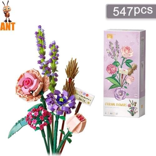 Technical Ideas Flowers Bouquet Building Blocks MOC Romantic Rose Flower Bricks Home Decoration DIY Toys For Girl Birthday Gift