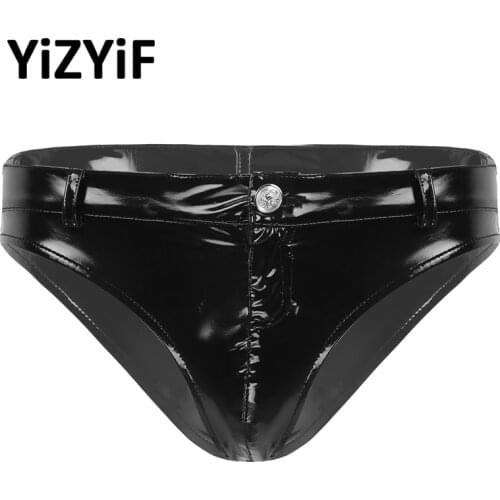 Mens Briefs Underwear Sexy Men Patent Leather Triangle Briefs Low Rise Open Crotch Sexy Bikini Panties Underwear Nightclub Wear