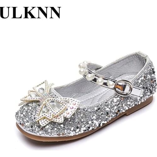 Girls Rhinestone Flats Shoes 2021 Children New Baby Soft Bottom Single Shoes Rhinestone Princess Girl Bow Flats Shoes Silver