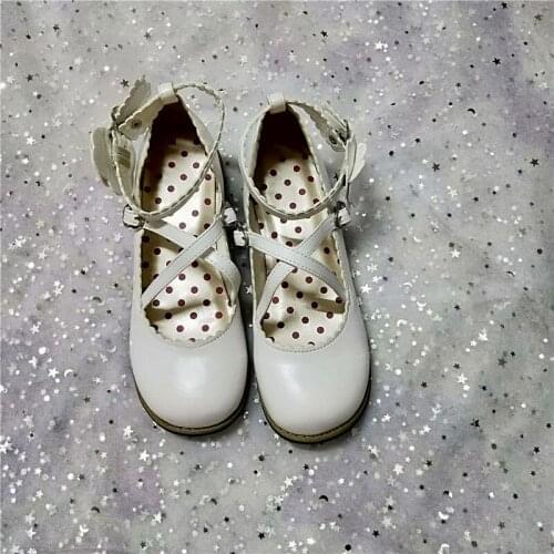 Japanese student sweet lolita shoes vintage round head comfortable women shoes cute bowknot cross strap kawaii shoes loli cos