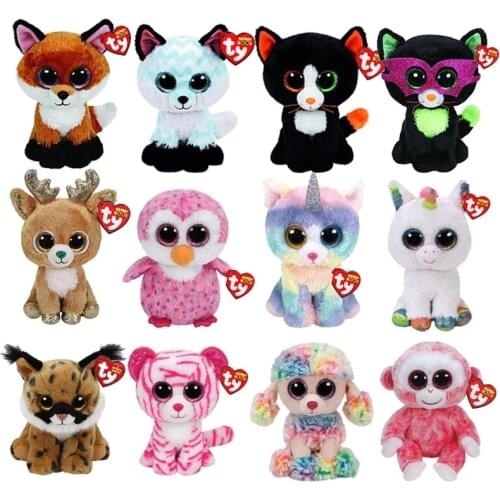 Ty Beanie Boos Big Eyes Cat Stuffed Animal Fox Owl Unicorn Penguin Monkey Toys Doll Collection Birthday Christmas Gift 15cm