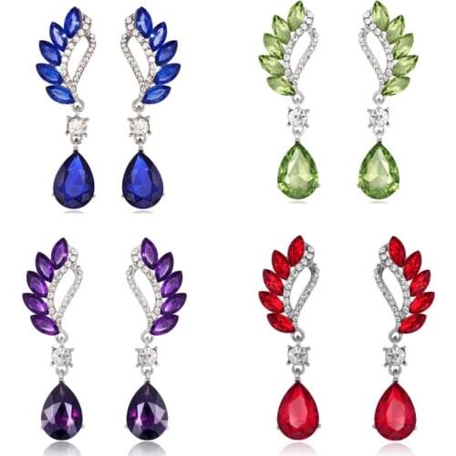 2021 Trendy 5 Colors Long Crystal Dangle Earrings For Women Angel Wings Zircon Korean Things Jewelry Accessories