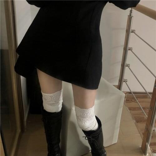 Lace Stockings over-the-Knee Long Boots Autumn Winter White Japanese-Style and Internet-Famous Thick Cotton Lace Hold-Ups Women
