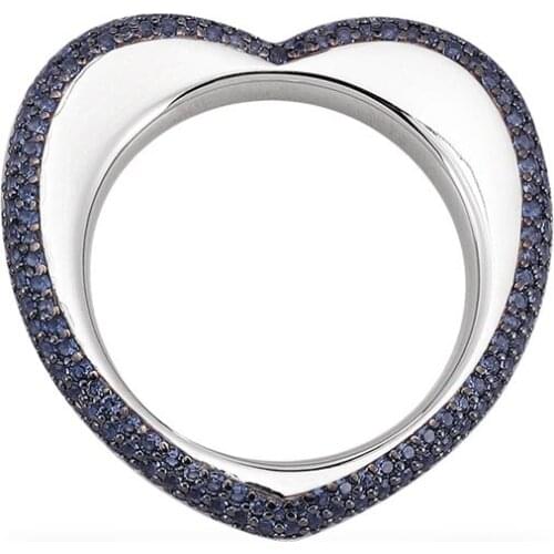 SLJELY High Quality Real 925 Sterling Silver Navy Blue Love Heart Geometric Ring Micro Zirconia Women Fashion Brand Jewelry