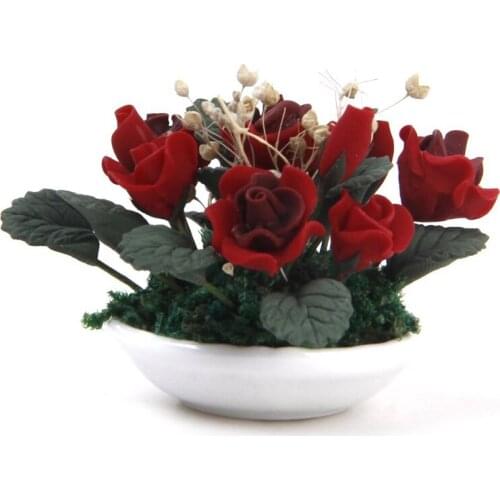 1/12 Miniature dollhouse clay plants Pink gypsophila flower ceramic pot