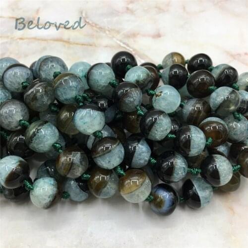 12mm Smooth Round Blue&Brown Agates Drilled Loose Beads, Druzy Agat Gems Stone Spacer Ball Beads For Jewelry Making, BG18293