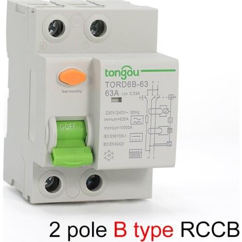 2P 4P B Type RCCB RCD 10KA 63 Amp 30 mA 230V Residual Current Circuit Breaker for Electric Vehicle EV Charging Pile DC ELCB