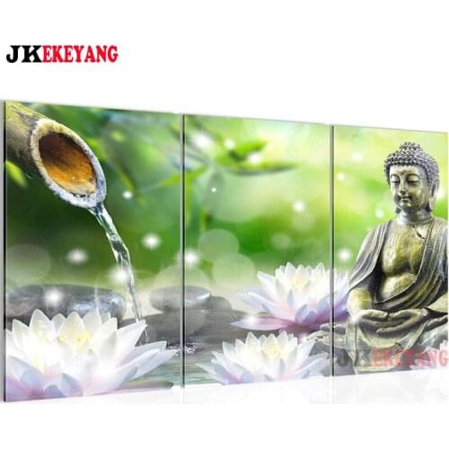 3pcs 5D Diy round/square diamond painting Buddha lotus bamboo Diamond Mosaic Embroidery cross stitch Y4050
