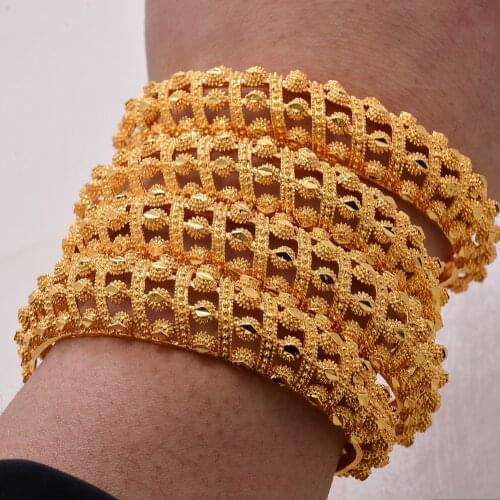 4Pcs Braclet Luxury Gold Color Jewelry Bangles indian Ethiopian African for Women Dubai Bracelet Party wedding Gifts Adjustable