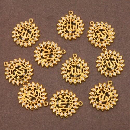 6pcs Arabic Necklace Female Gold Muslim Islamic Islamic Charm Jewelry Sun Pendant Crystal Religious Necklace Pendant Accessories