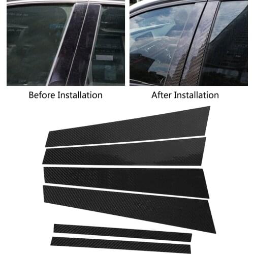 6PCS Car Window B Pillars Trim Covers Reflective Decal Auto Column Stickers For BMW 5 Series E60 2004-2010 Car Accessories