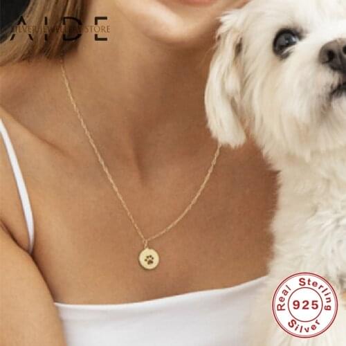 AIDE Fashion Cute Round Pendant Necklace for Women Minimalism Hollow Pet Paw Clavicle Chain Silver 925 Jewelry Gift collares