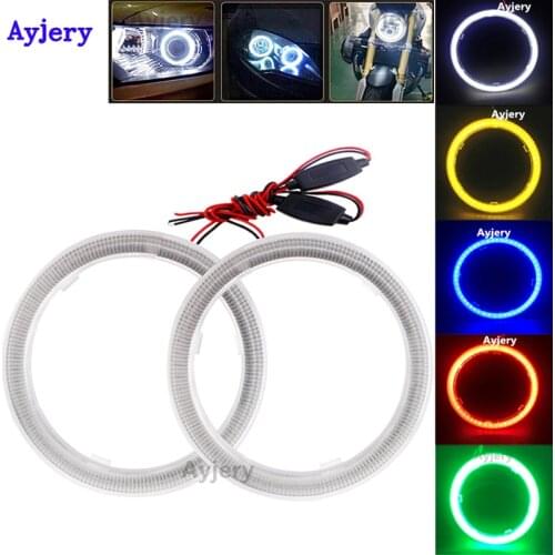 AYJERY 1pair Car Halo Ring COB 60MM 70MM 80MM 90MM 100MM 110MM 120MM 12V/24V DC White Red Blue Yellow Fog Light COB Angel Eyes